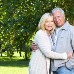 Happy senior couple relaxing in park. Golden age.