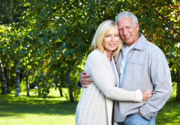 Happy senior couple relaxing in park. Golden age.