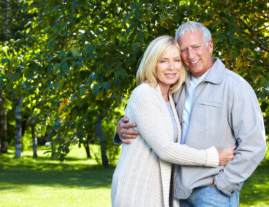 Happy senior couple relaxing in park. Golden age.